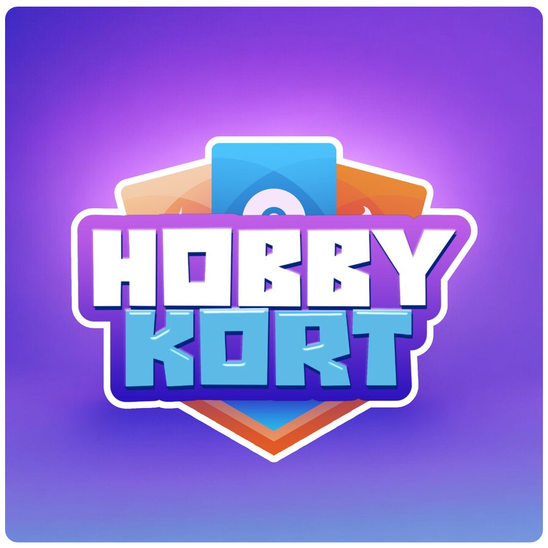 Hobbykort tcg store. image of our logo. Hobbykort name and tcg cards in background.